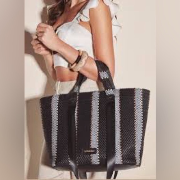Studio F Black and White Striped Women's Large Tote Bag - Picture 7 of 7